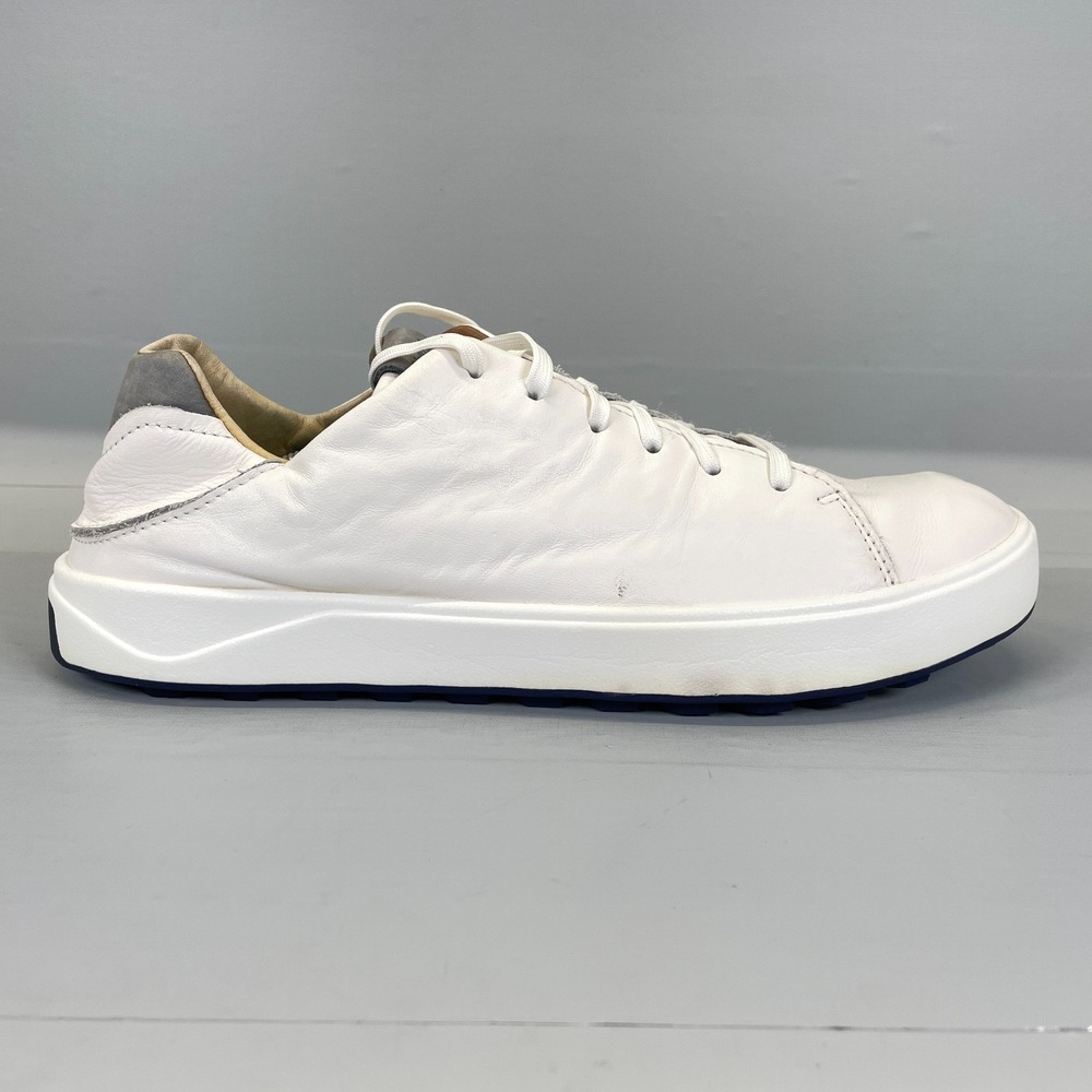 OluKai Wai'alae Golf Shoes Mens Size 10 White Leather Lace Up Athletic Sneakers